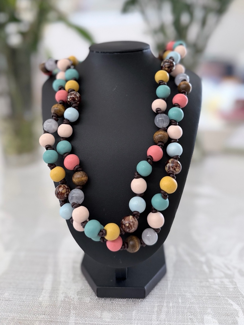 Plunder Colorful Beaded Multi-Strand Necklace - Pink, Blue, Yellow, Gold
